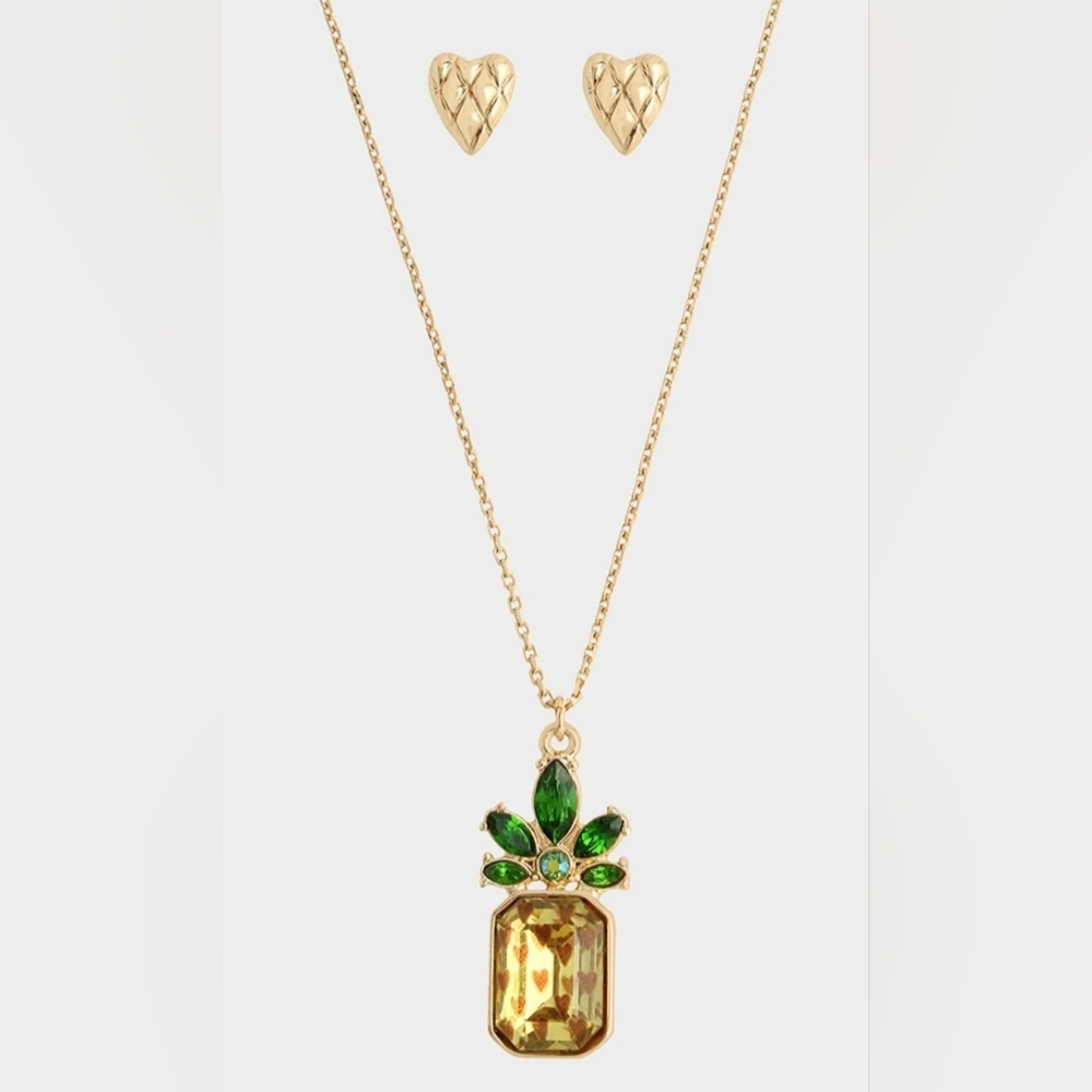Betsey Johnson Pineapple Necklace and Heart Earrings Set, NWT